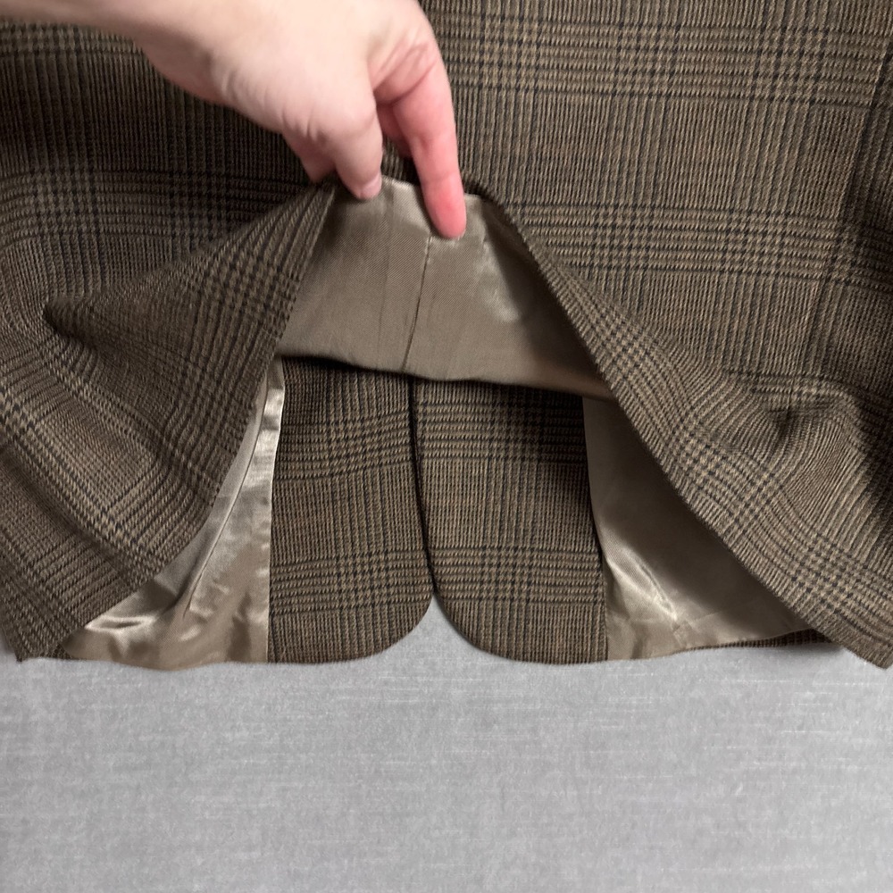 Vintage Clarendon Sport Coat 46R Brown Glen Check Lambswool Blazer Jacket Tweed - Picture 6 of 11